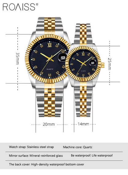 Steel Strap Couple Quartz Watch Set
